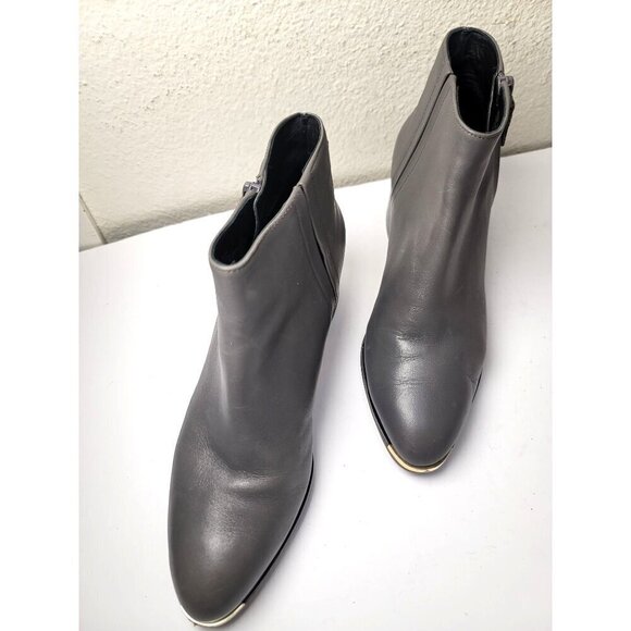 Cole Haan Gray Leather Ankle Boots With Side Zipper & Block Pump Heel Size 7.5 B - Picture 1 of 13